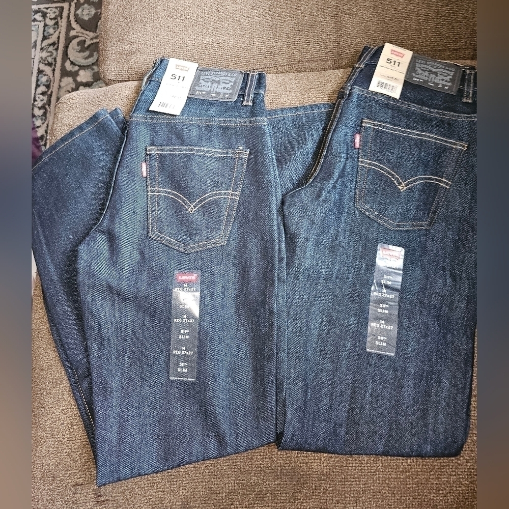 2 Paira NWT Levi's 511 27" x 27" Blue Slim Fit Jeans